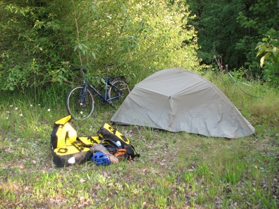 My first camping site... I had never tried camping on a cycling trip before and still had to get into routine...