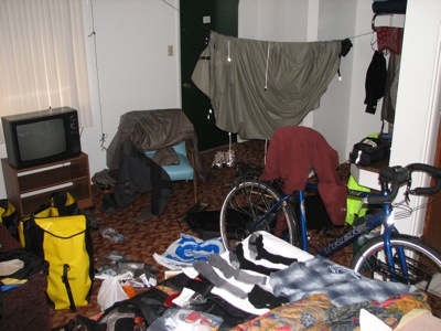 A night in a Motel due to lousy weather... trying to dry all my gear...