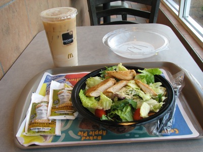 One of my favorites: Caesar Salad and Iced Coffe at McDonalds.